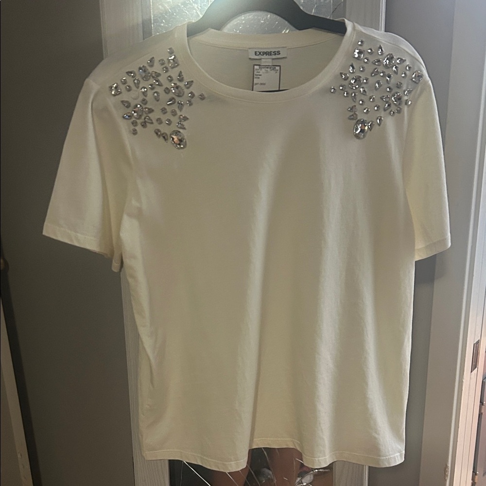 Express Cream Tee with Silver Embellishments